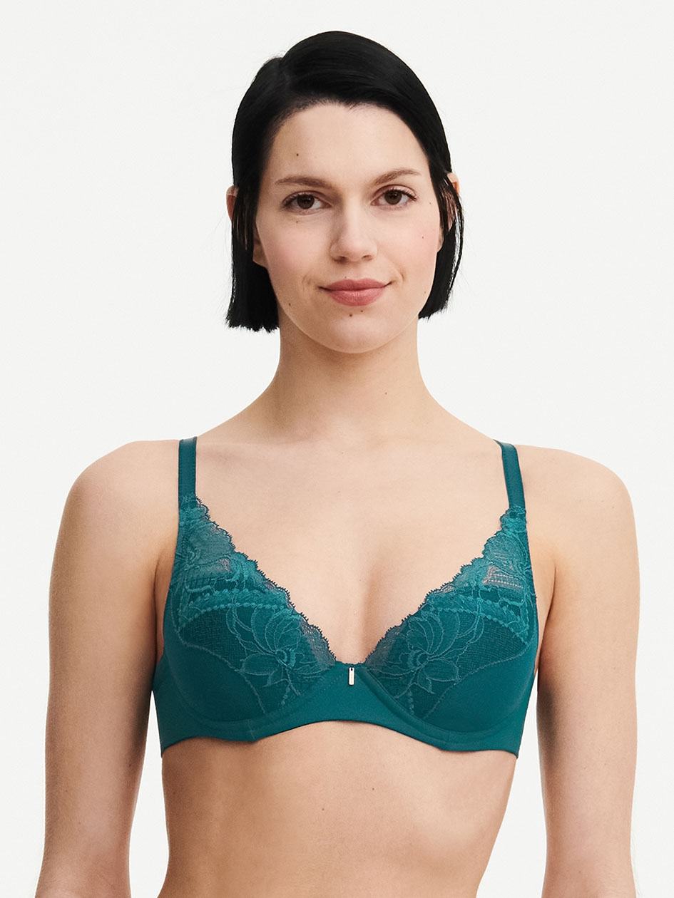 Turquoise Women Chantelle Orangerie Dream Lace Contour Plunge Bras | WPX6371OU