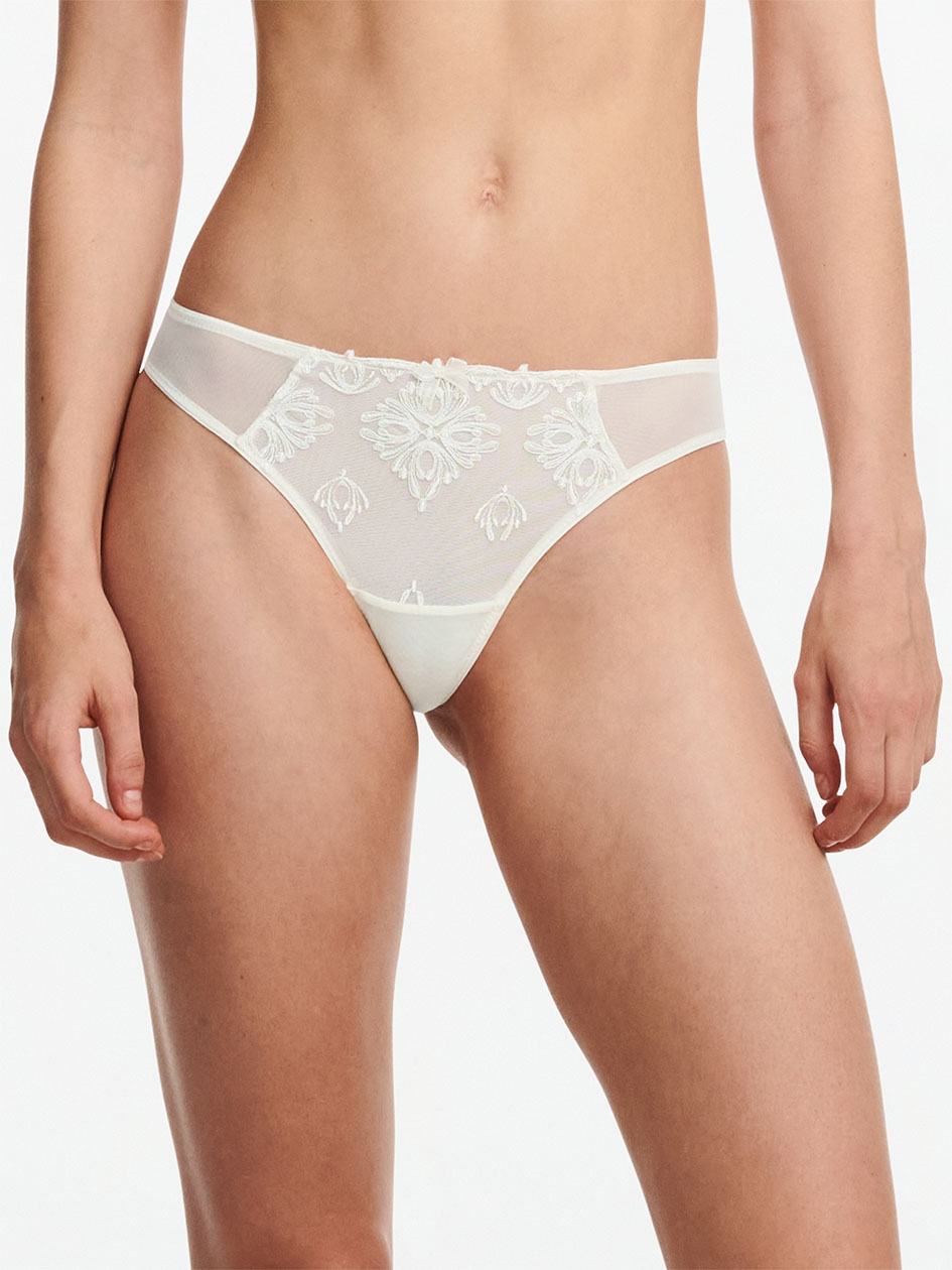 White Women Chantelle Champs Elysees Lace Thong Panty | RTI304JR