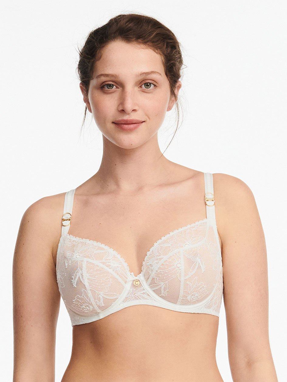 White Women Chantelle Orchids Plunge Unlined Bra | VAP3429OE