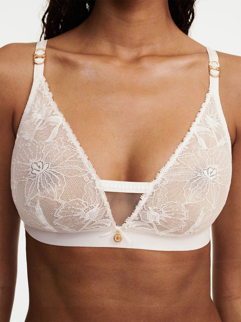 White Women Chantelle Orchids Wireless Triangle Bras | FVM8960GC