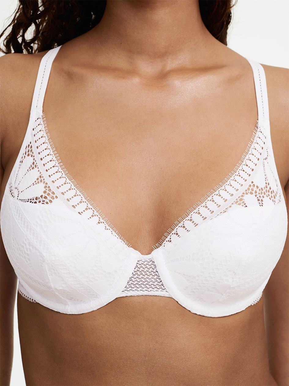 White Women Chantelle Sofie Lace Lightweight Plunge Bras | ZAH789XQ