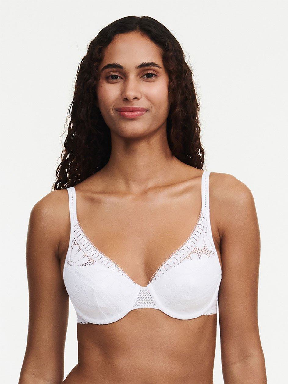 White Women Chantelle Sofie Lace Lightweight Plunge Bras | ZAH789XQ