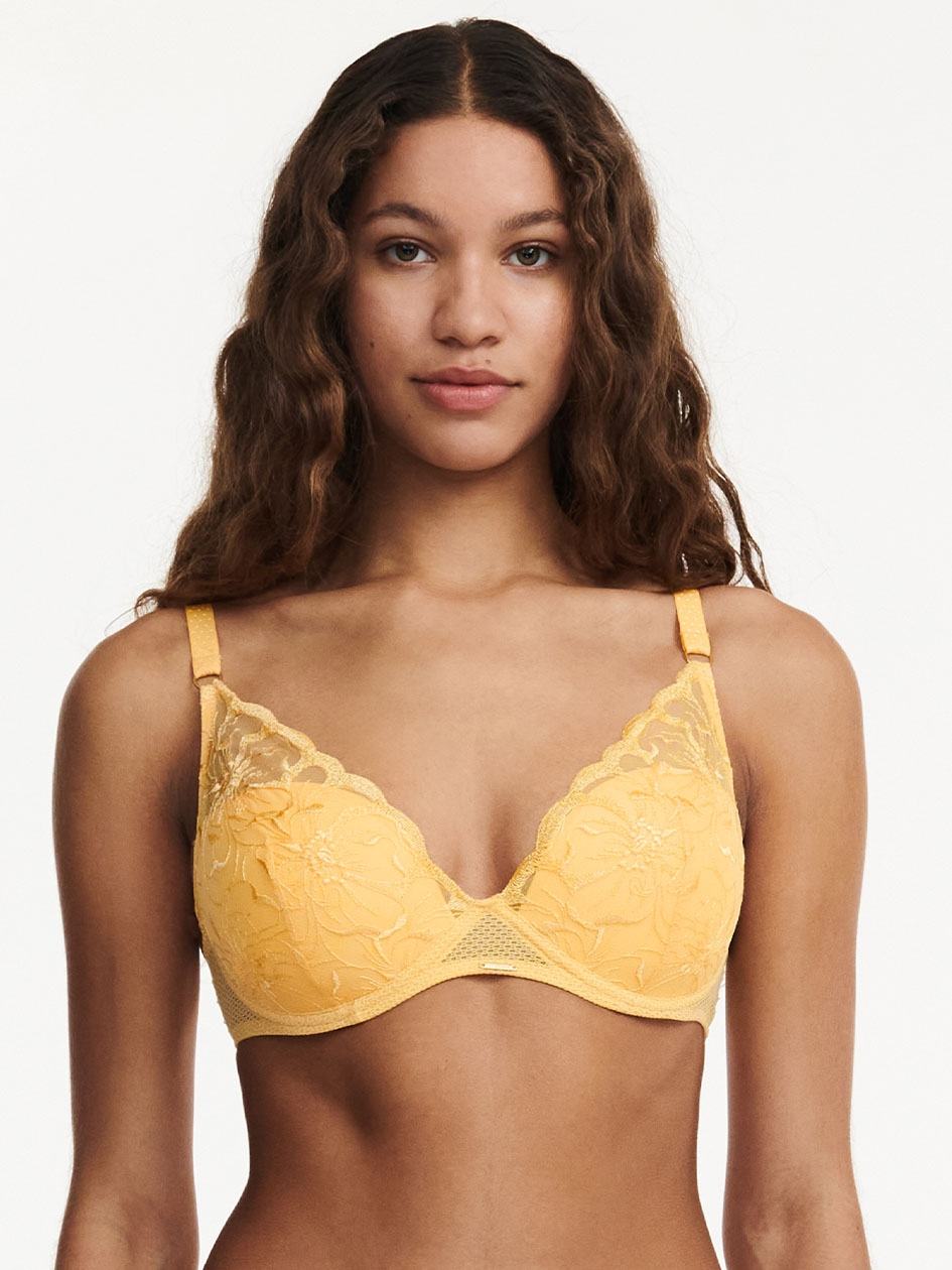 Yellow Women Chantelle Fleurs Plunging T-Shirt Bra | VTU4570WH