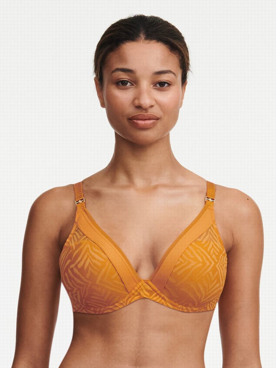 Yellow Women Chantelle Graphic Allure Lace Plunge T-Shirt Bra | XCT275OT